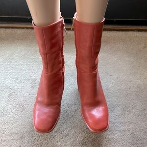 Zara Orange above the ankle boot square toed 4 inch heel size 39